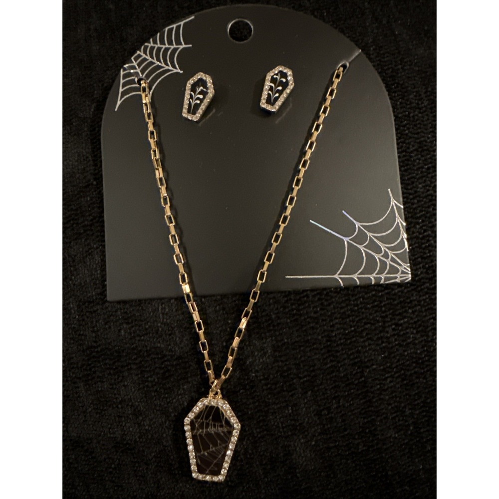 Black Diamond Accessories Halloween Coffin Necklace and Earring Set N07152